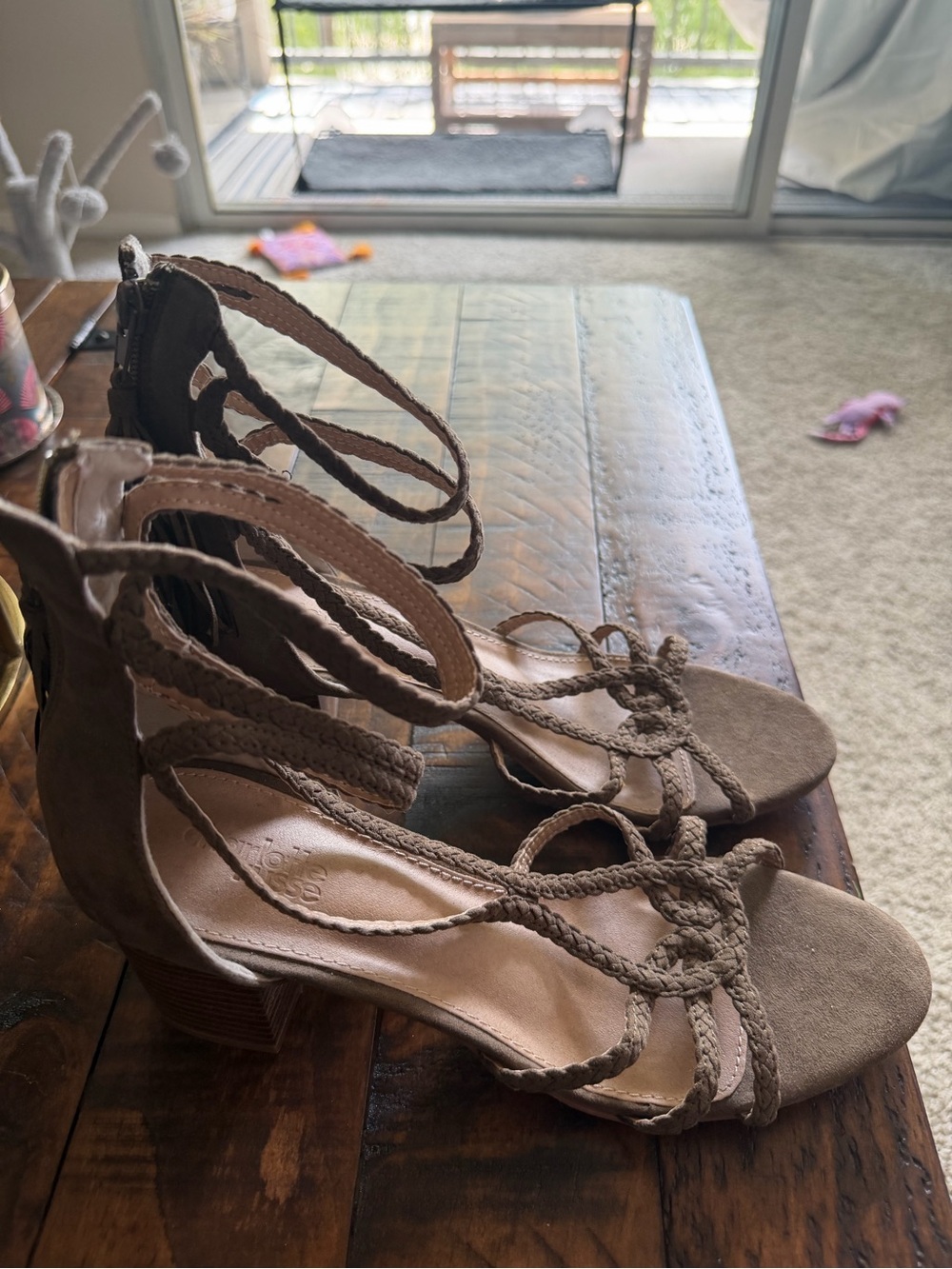 Charlotte Russe Olive Green Braided Block Heel Sandals NWOT